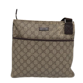 GUCCI GG Supreme Shoulder Bag PVC Leather Beige Silver 141626 Auth 89139 - 0