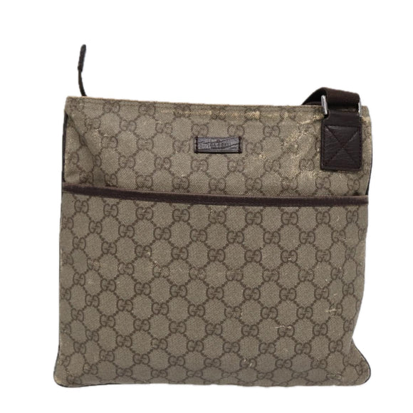 GUCCI GG Supreme Shoulder Bag PVC Leather Beige Silver 141626 Auth 89139