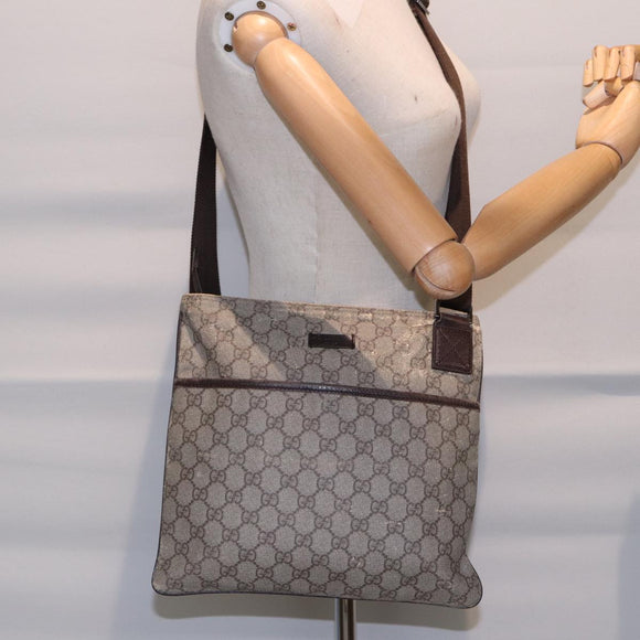 GUCCI GG Supreme Shoulder Bag PVC Leather Beige Silver 141626 Auth 89139