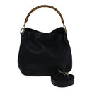 GUCCI Bamboo Shoulder Bag Leather 2way Black Gold 001 1638 2058 Auth 89140-1