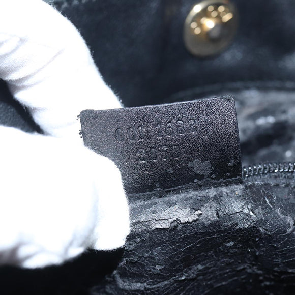 GUCCI Bamboo Shoulder Bag Leather 2way Black Gold 001 1638 2058 Auth 89140