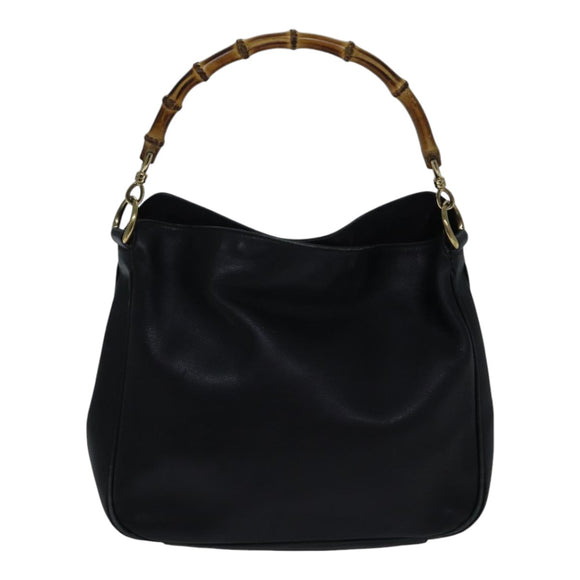 GUCCI Bamboo Shoulder Bag Leather 2way Black Gold 001 1638 2058 Auth 89140