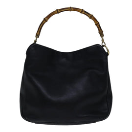 GUCCI Bamboo Shoulder Bag Leather 2way Black Gold 001 1638 2058 Auth 89140 - 0