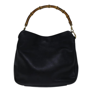 GUCCI Bamboo Shoulder Bag Leather 2way Black Gold 001 1638 2058 Auth 89140 - 0