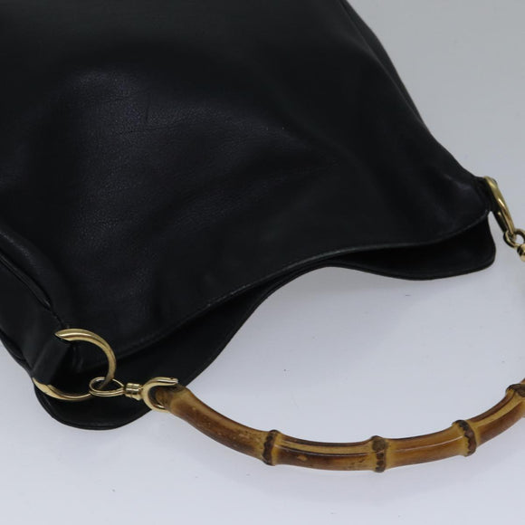 GUCCI Bambus Schultertasche Leder 2-Wege Schwarz Gold 001 1638 2058 Auth 89140
