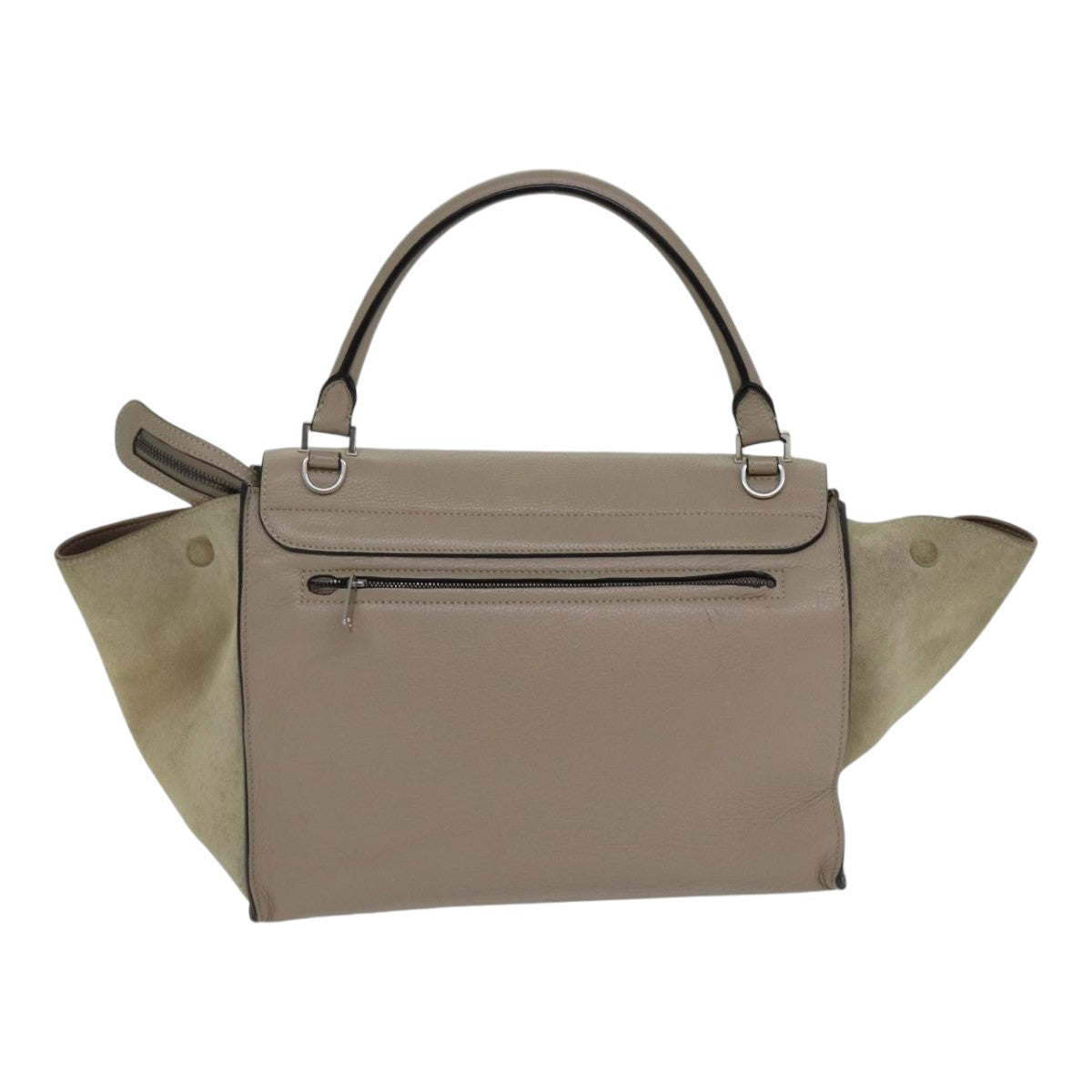 CELINE Trapeze Hand Bag Suede Leather 2way Silver Beige Auth 89145 - 0