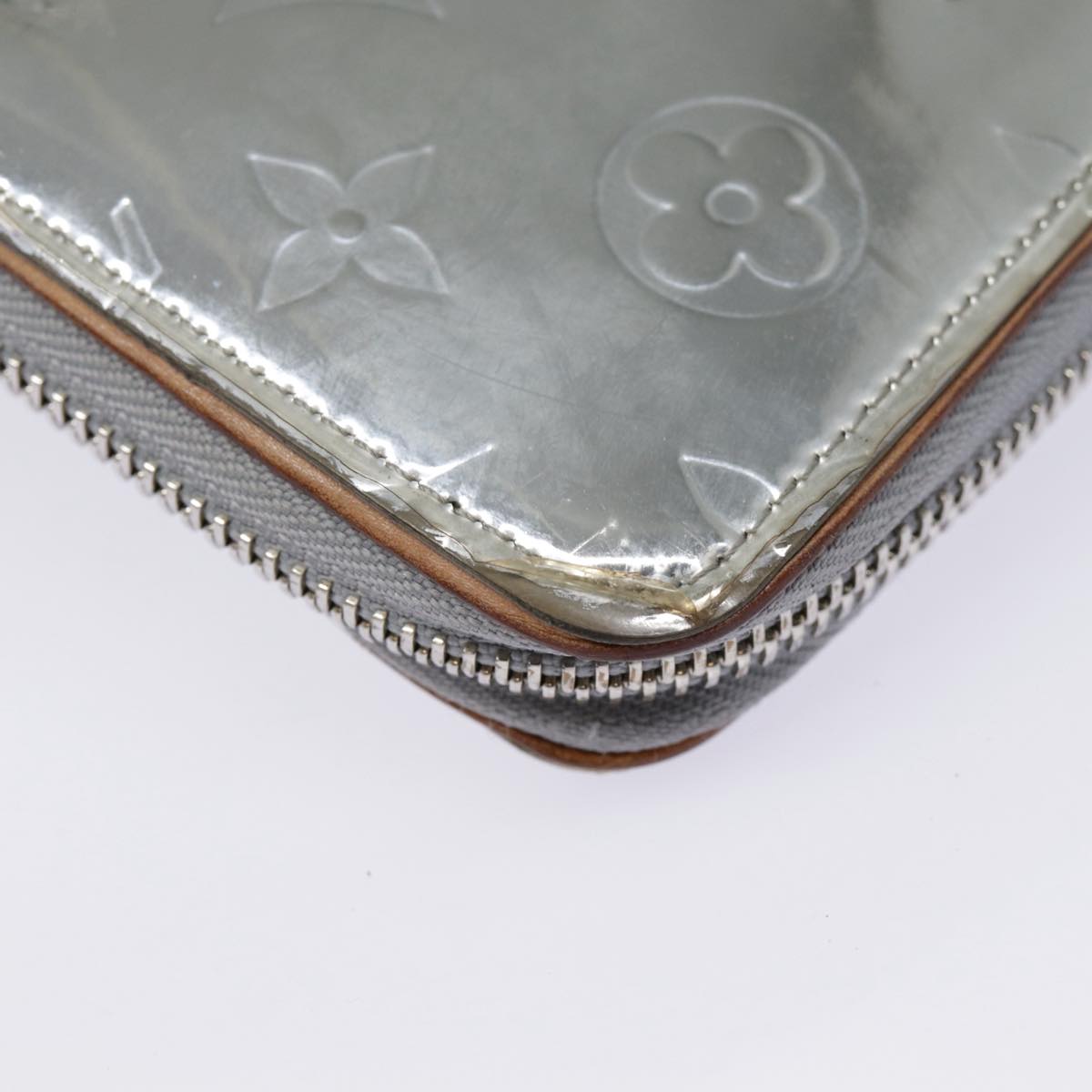 LOUIS VUITTON Monogram Mirror Zippy Wallet Vertical Silver M80808 LV Auth 89181