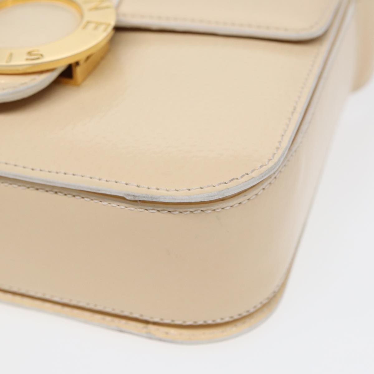 CELINE Circle Shoulder Bag Enamel Beige Gold Auth 89224