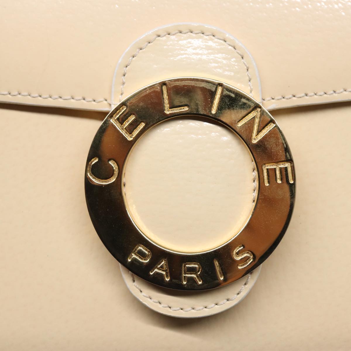 CELINE Circle Shoulder Bag Enamel Beige Gold Auth 89224