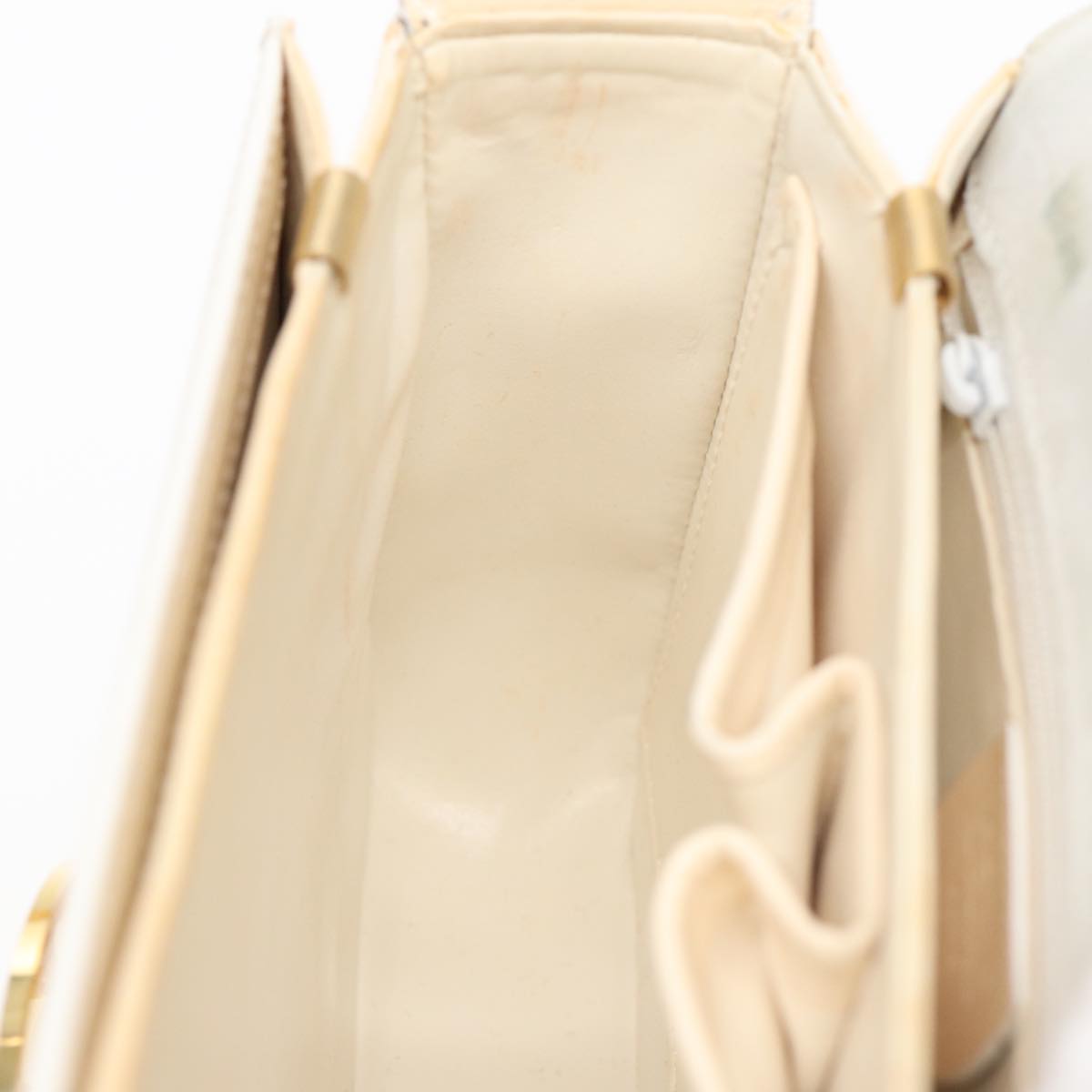 CELINE Circle Shoulder Bag Enamel Beige Gold Auth 89224