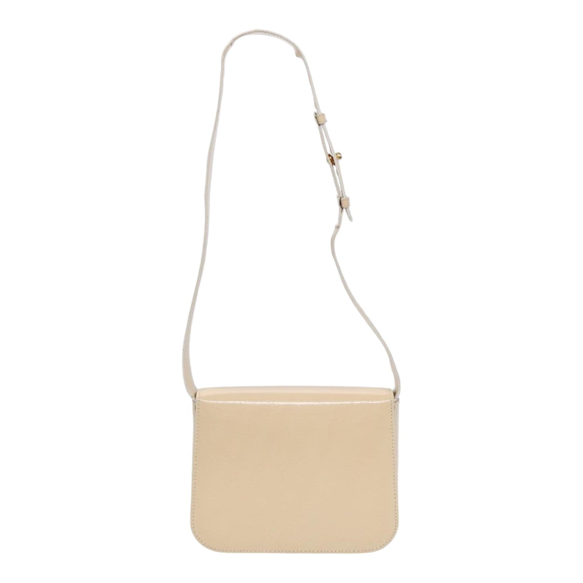 CELINE Circle Shoulder Bag Enamel Beige Gold Auth 89224 - 0