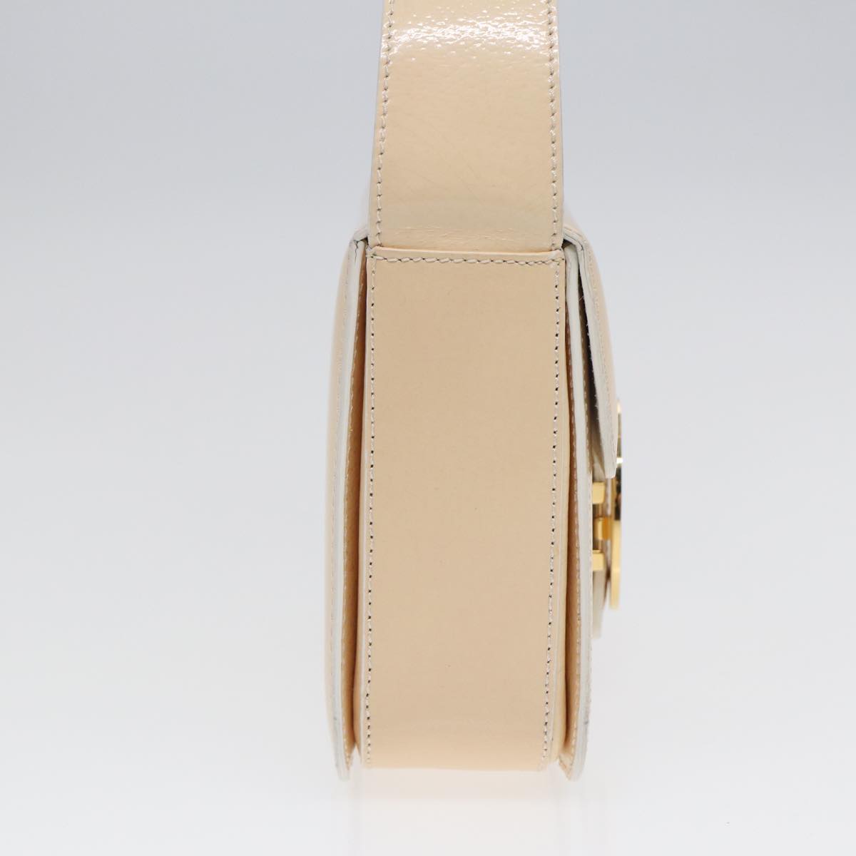 CELINE Circle Shoulder Bag Enamel Beige Gold Auth 89224