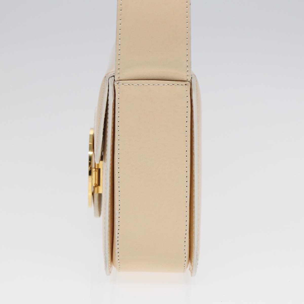 CELINE Circle Shoulder Bag Enamel Beige Gold Auth 89224