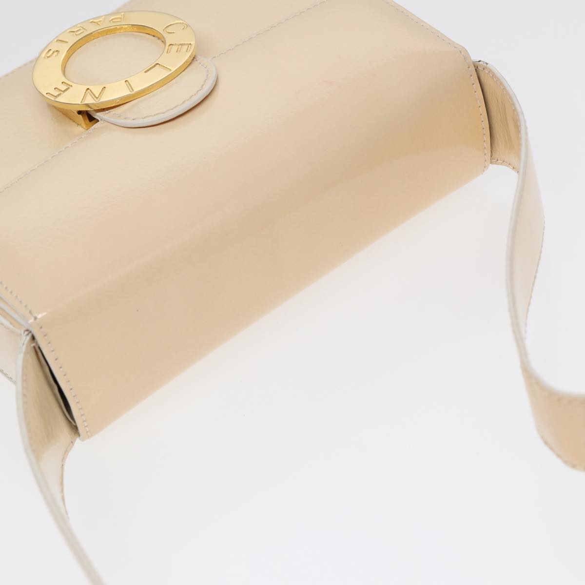 CELINE Circle Shoulder Bag Enamel Beige Gold Auth 89224