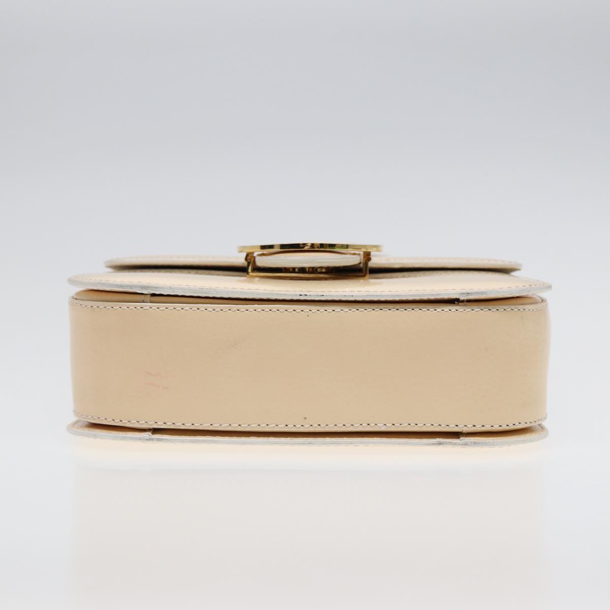 CELINE Circle Shoulder Bag Enamel Beige Gold Auth 89224