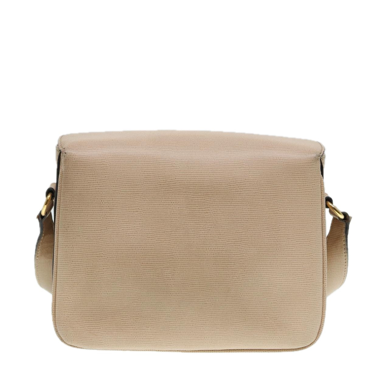 CELINE Shoulder Bag Leather Beige Gold Auth 89225 - 0