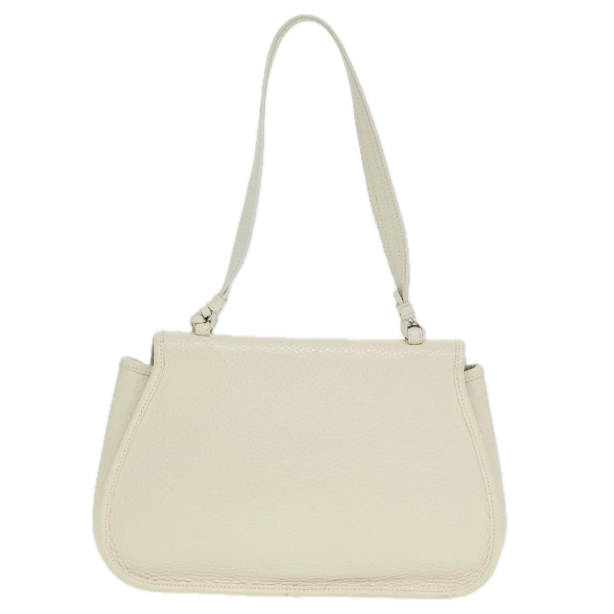 Salvatore Ferragamo Gancini Shoulder Bag Leather White Silver Auth 89227 - 0