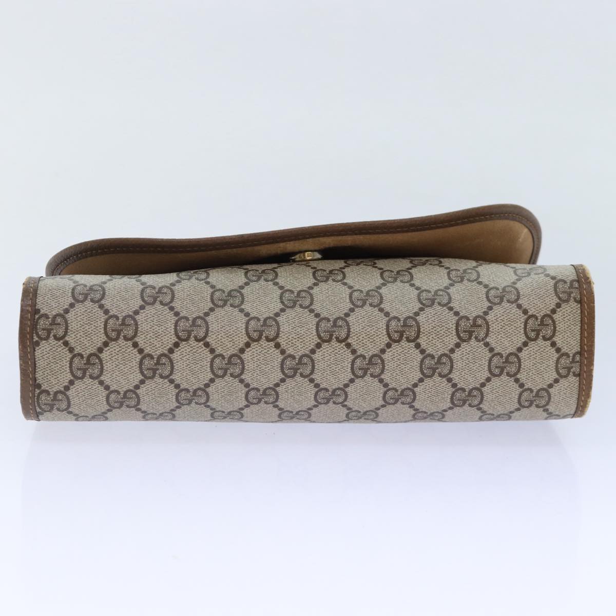 GUCCI GG Supreme Web Sherry Line Clutch Bag PVC Beige Gold 89 01 030 Auth 89230