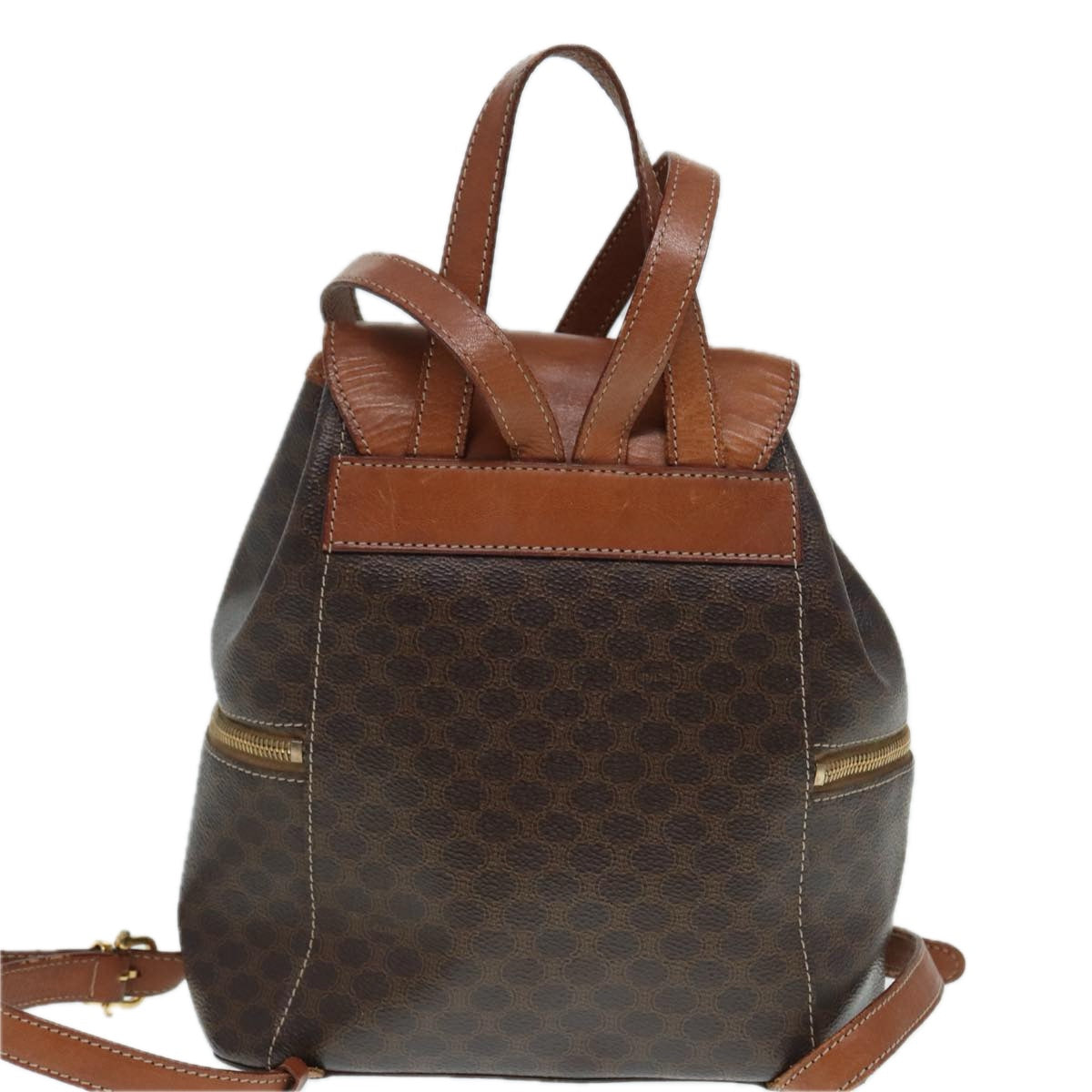 CELINE Macadam Canvas Backpack PVC Leather Brown Gold Auth 89236 - 0