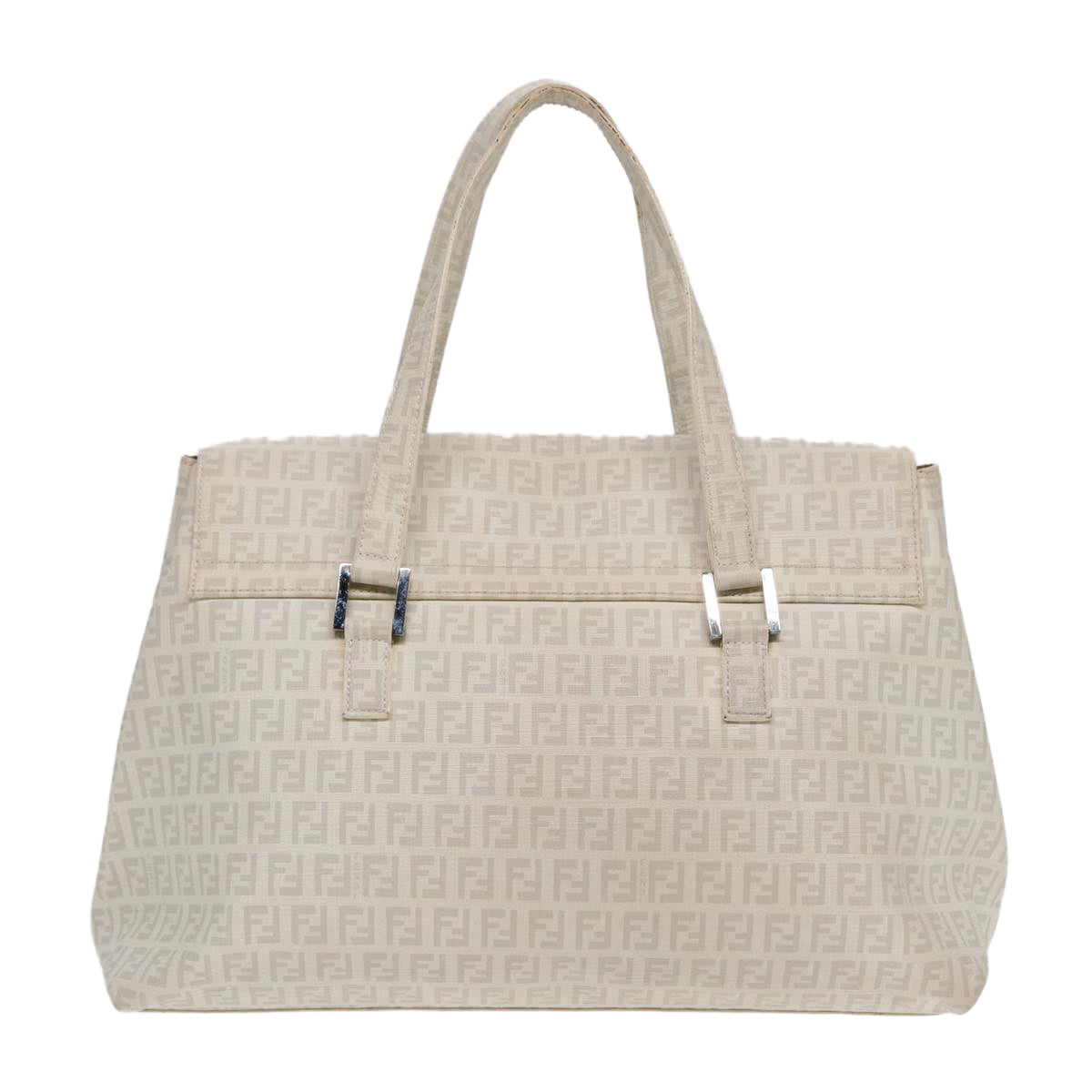 FENDI Zucchino Canvas Mamma Bucket Hand Bag White Silver Auth 89238 - 0