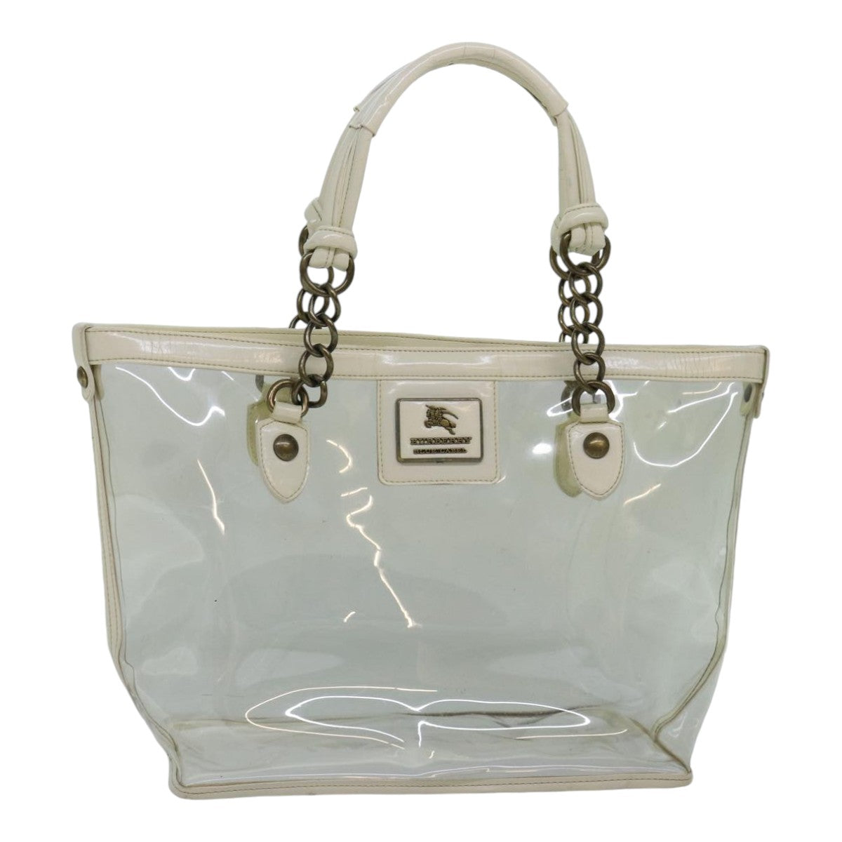 BURBERRY Blue Label Shoulder Bag Vinyl Clear White gold Auth 89239