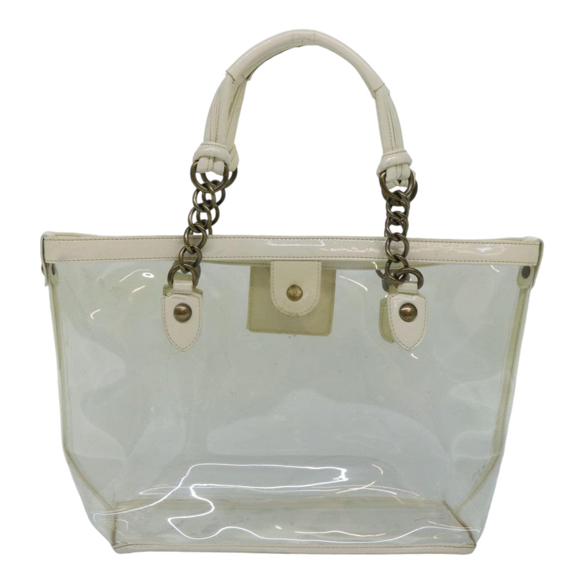 BURBERRY Blue Label Shoulder Bag Vinyl Clear White gold Auth 89239 - 0