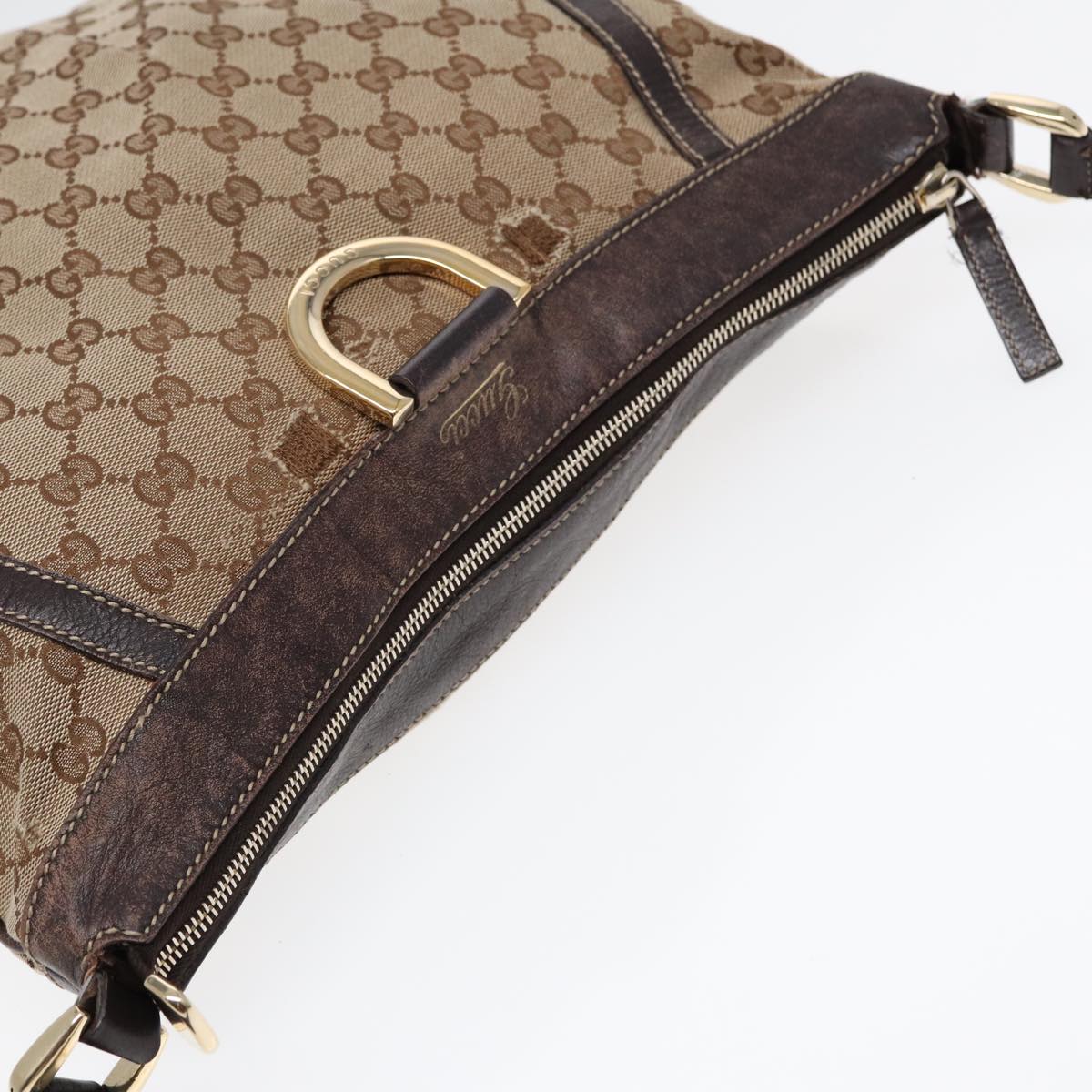 GUCCI GG Canvas Abbey Shoulder Bag Brown Gold 204940 Auth 89241