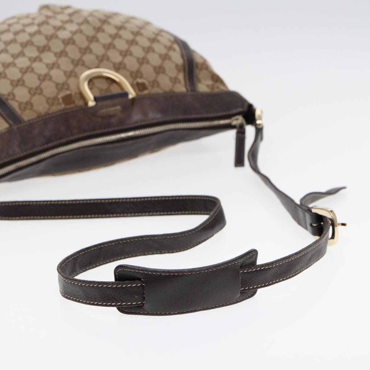 GUCCI GG Canvas Abbey Shoulder Bag Brown Gold 204940 Auth 89241