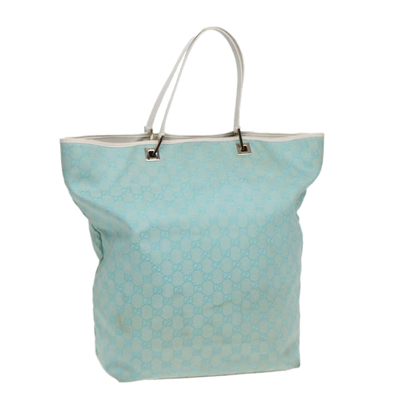 GUCCI GG Canvas Tote Bag Light Blue White Gold 002 1097 Auth 89242