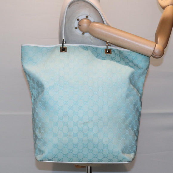 GUCCI GG Canvas Tote Bag Light Blue White Gold 002 1097 Auth 89242