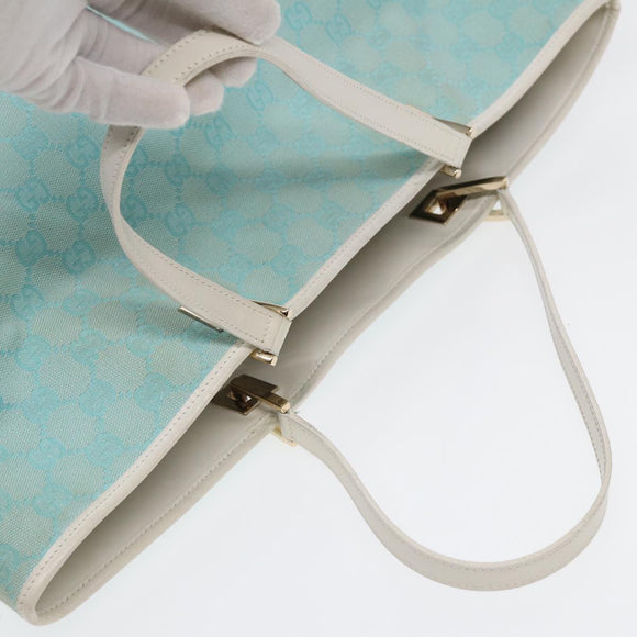 GUCCI GG Canvas Tote Bag Light Blue White Gold 002 1097 Auth 89242