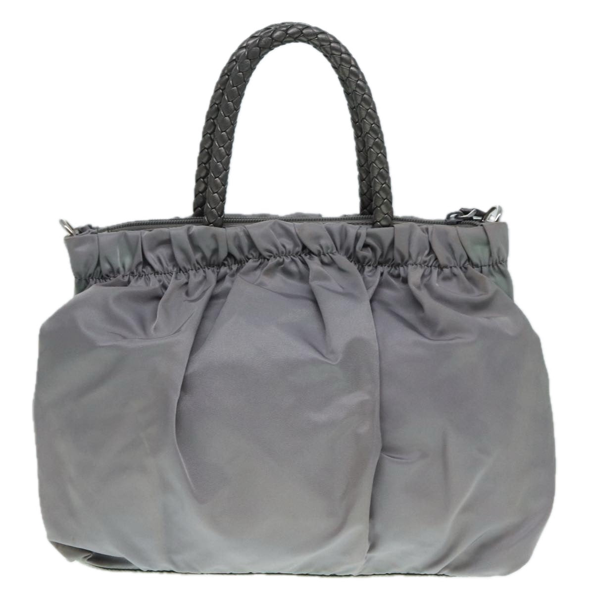 PRADA Hand Bag Nylon 2way Silver Gray Auth 89250 - 0