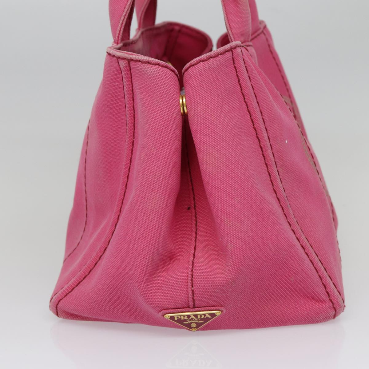 PRADA Canapa MM Hand Bag Canvas 2way Pink Gold Auth 89253