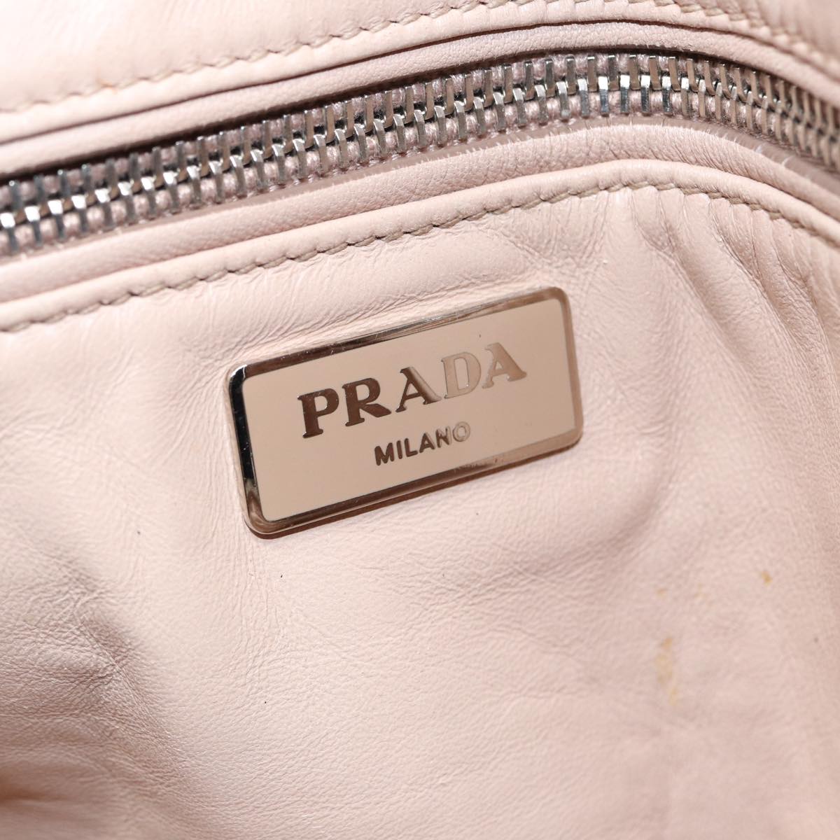 PRADA Hand Bag Leather Beige Gold Auth 89256