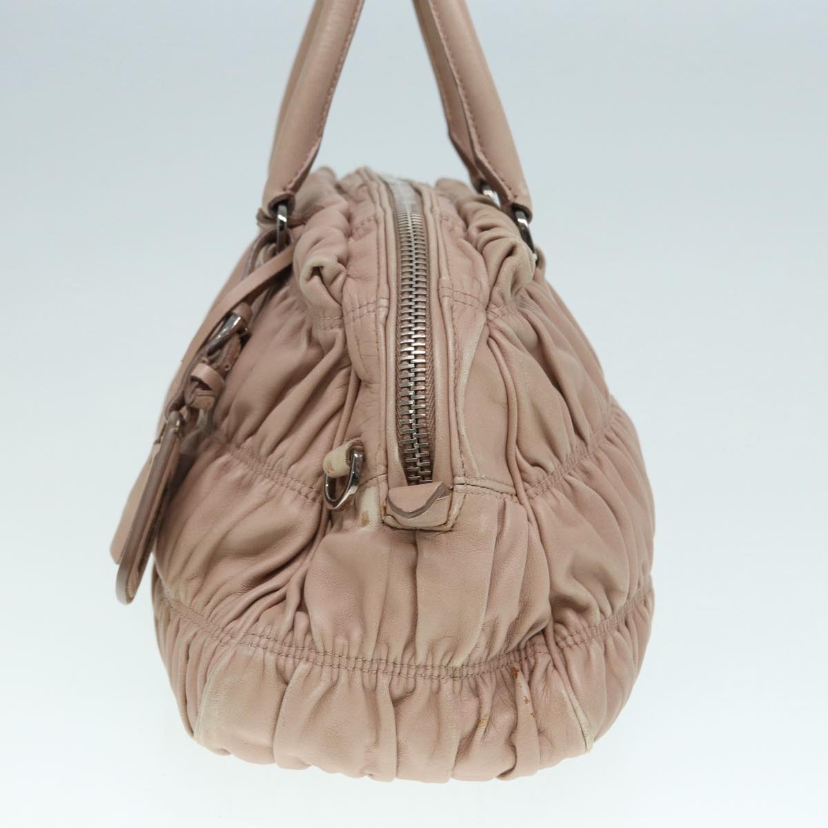 PRADA Hand Bag Leather Beige Gold Auth 89256