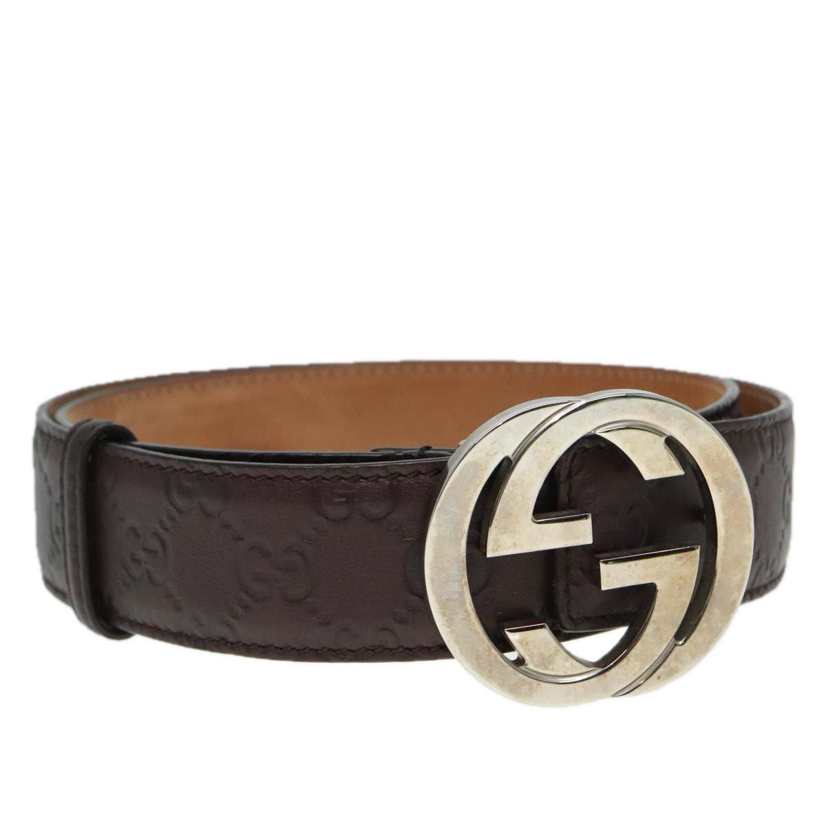 GUCCI Interlocking Guccissima GG Canvas Belt 39.8"" Brown 114984 Auth 89259