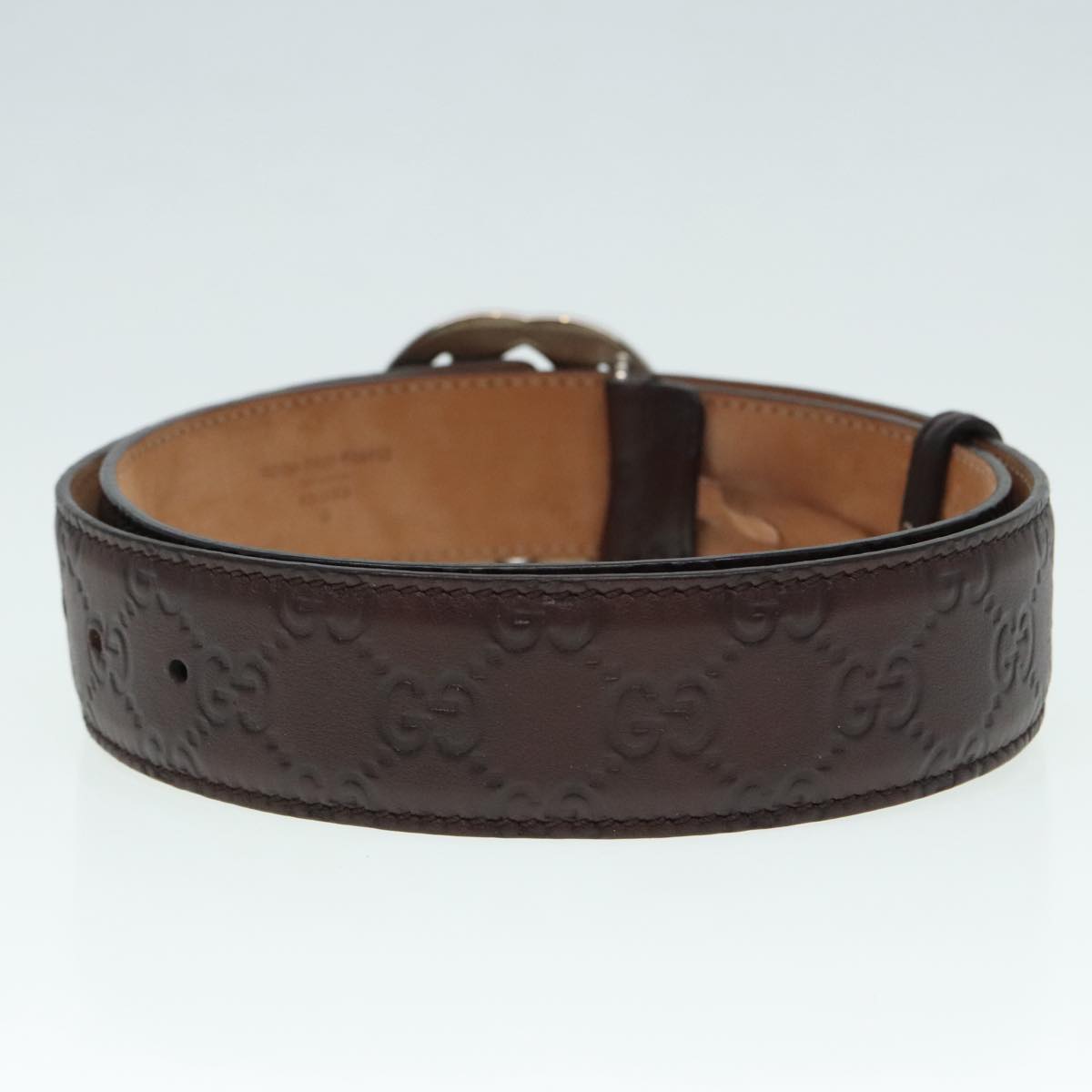 GUCCI Interlocking Guccissima GG Canvas Belt 39.8"" Brown 114984 Auth 89259