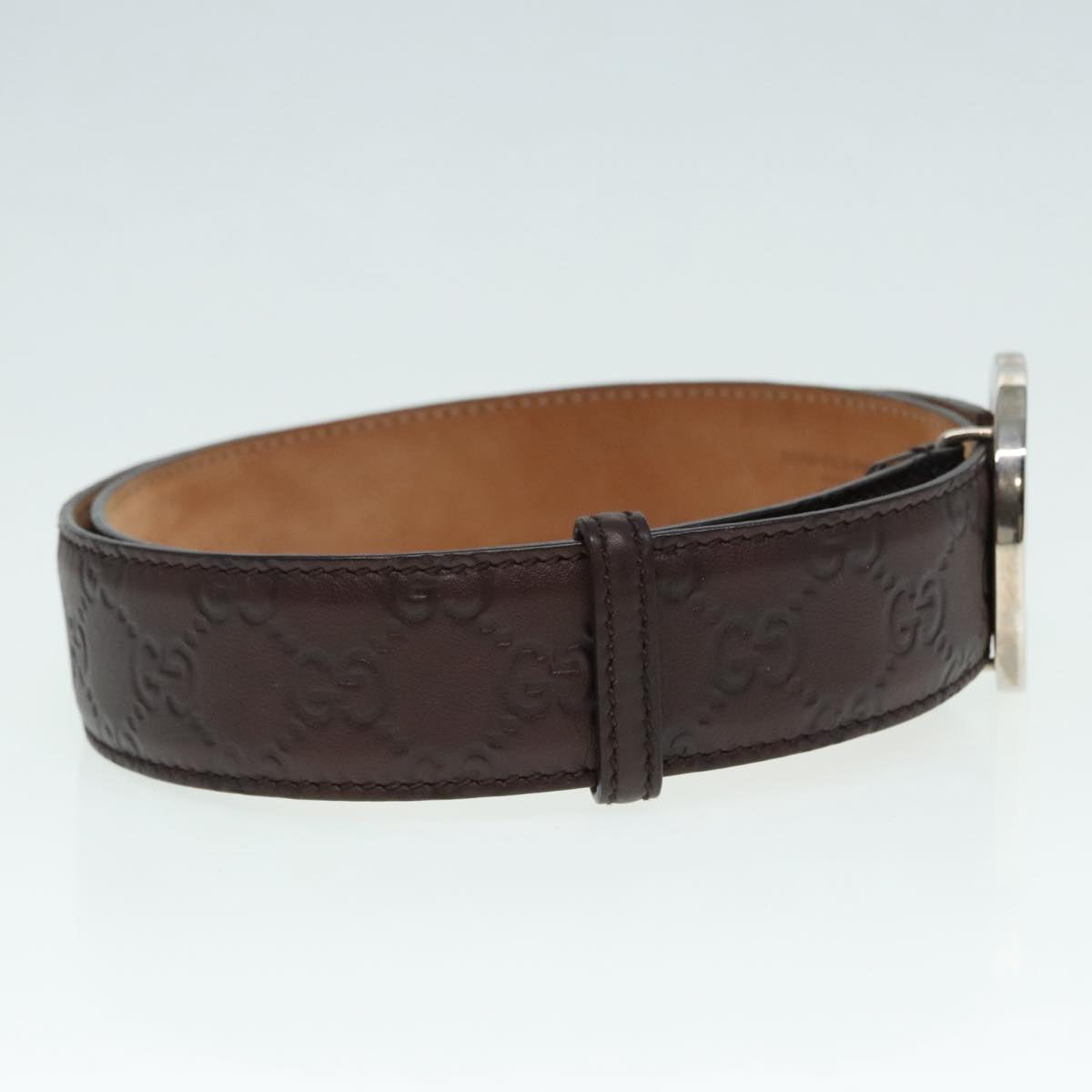 GUCCI Interlocking Guccissima GG Canvas Belt 39.8"" Brown 114984 Auth 89259