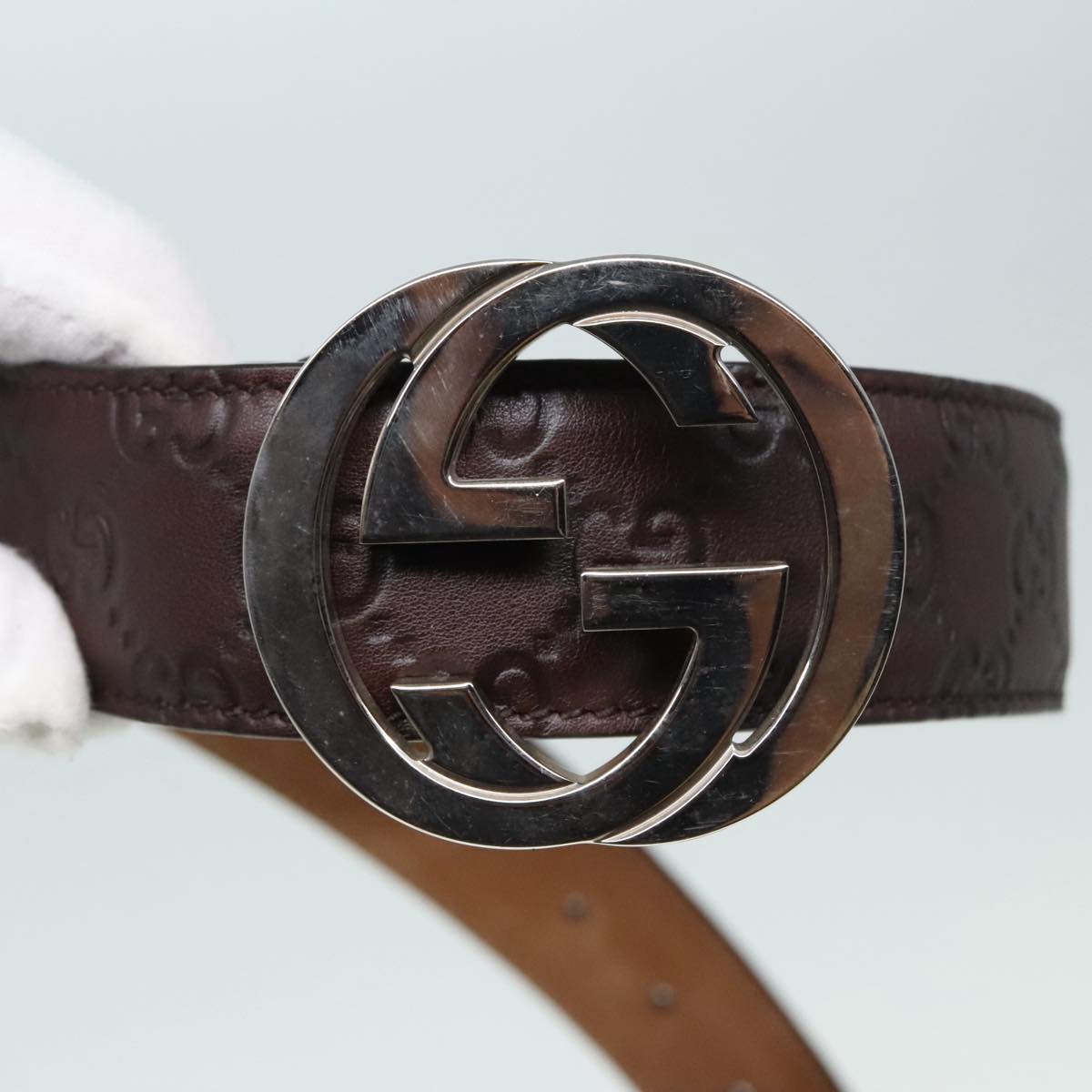 GUCCI Interlocking Guccissima GG Canvas Belt 39.8"" Brown 114984 Auth 89259