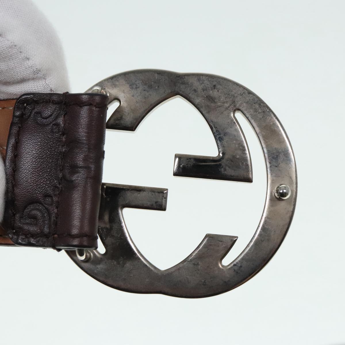 GUCCI Interlocking Guccissima GG Canvas Belt 39.8"" Brown 114984 Auth 89259