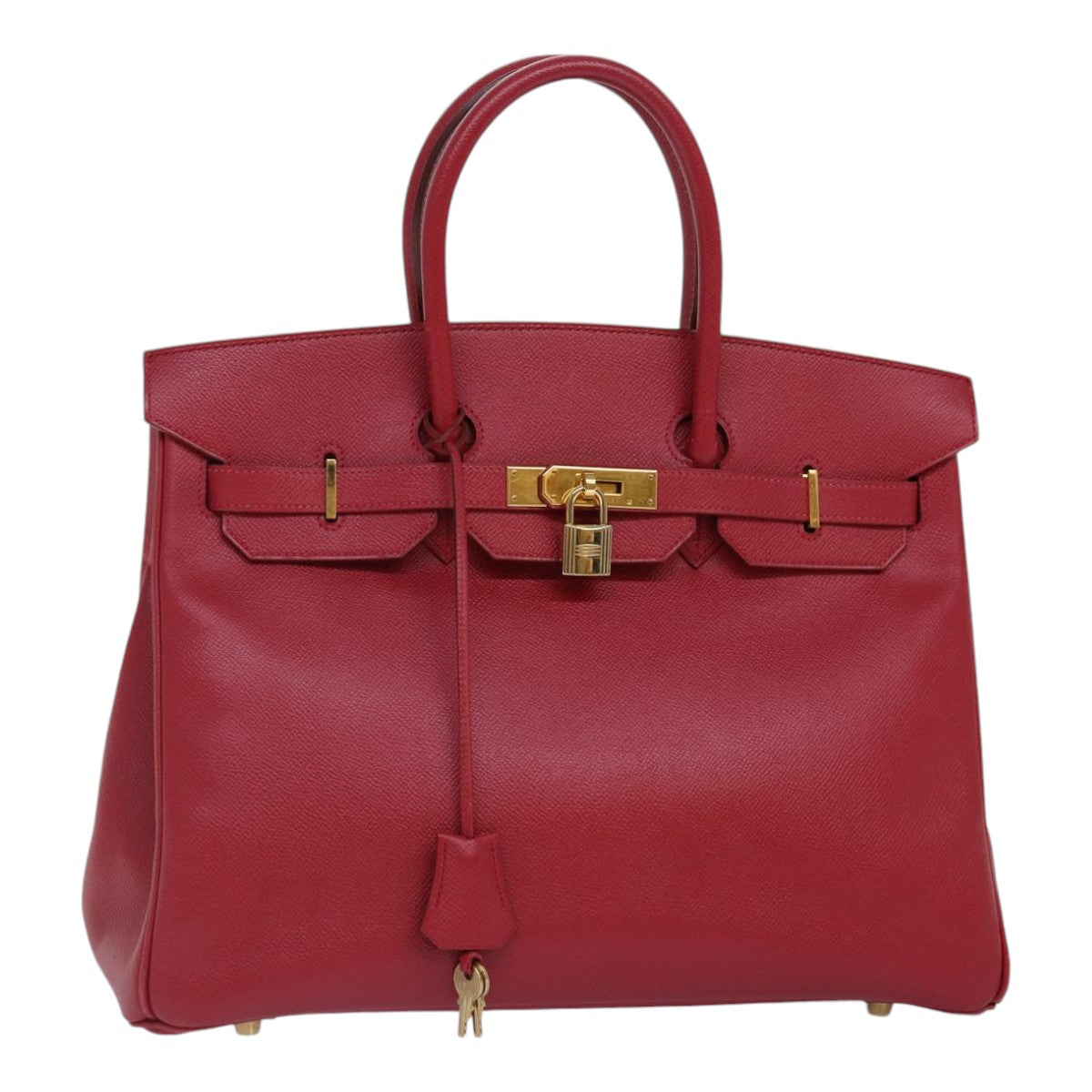 HERMES Birkin 35 Hand Bag Leather Red Gold Auth 89271