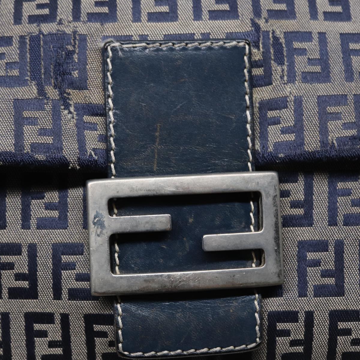 FENDI Zucchino Canvas Mamma bucket Hand Bag Navy Auth 89278