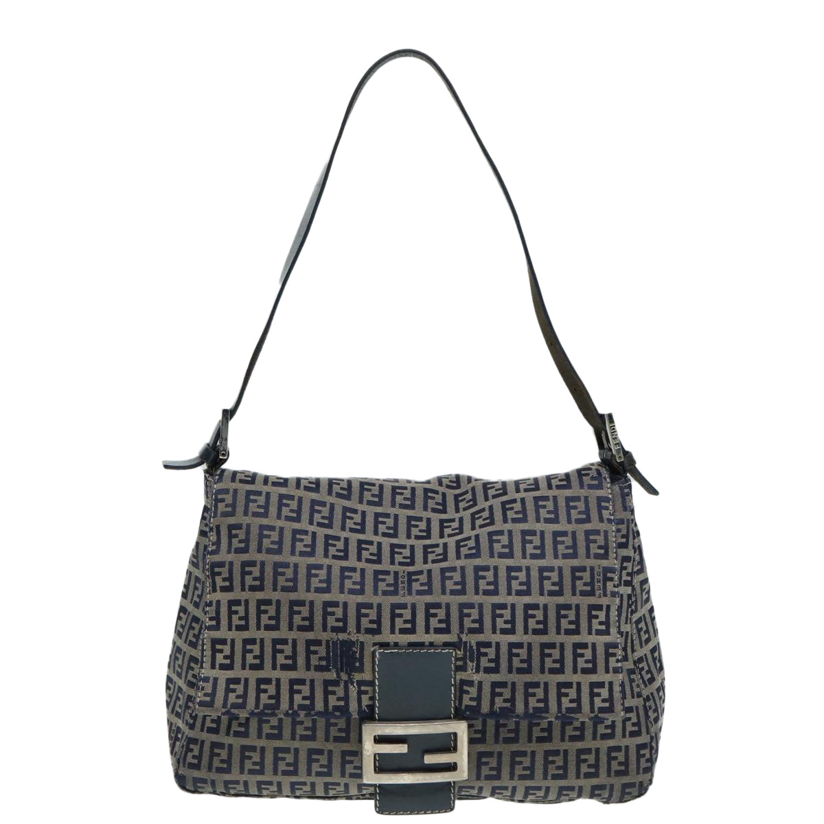 FENDI Zucchino Canvas Mamma bucket Hand Bag Navy Auth 89278