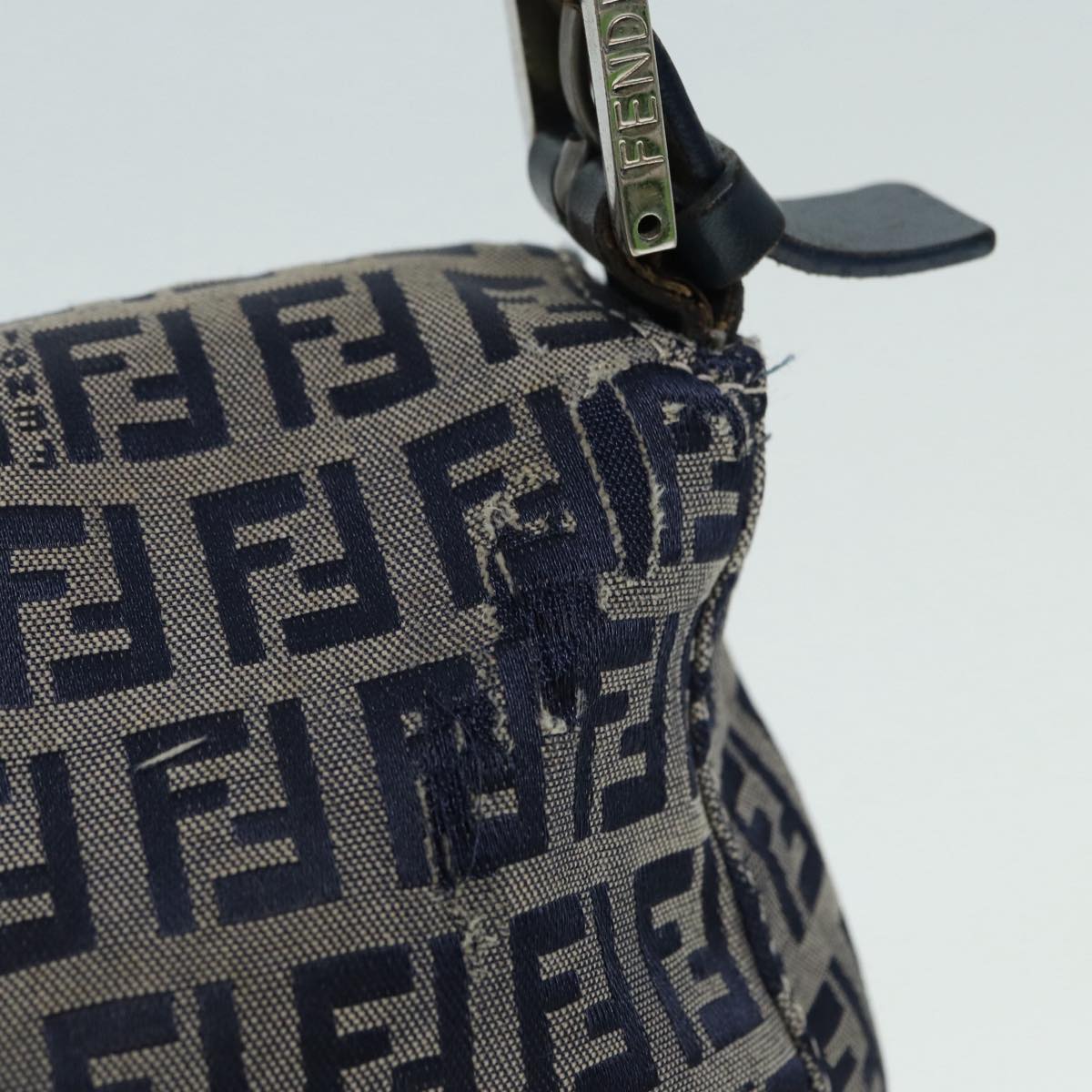 FENDI Zucchino Canvas Mamma bucket Hand Bag Navy Auth 89278