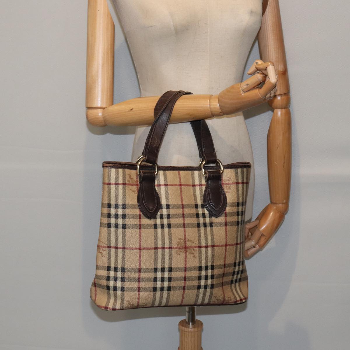 BURBERRY Nova Check Tote Bag PVC Beige Auth 89282