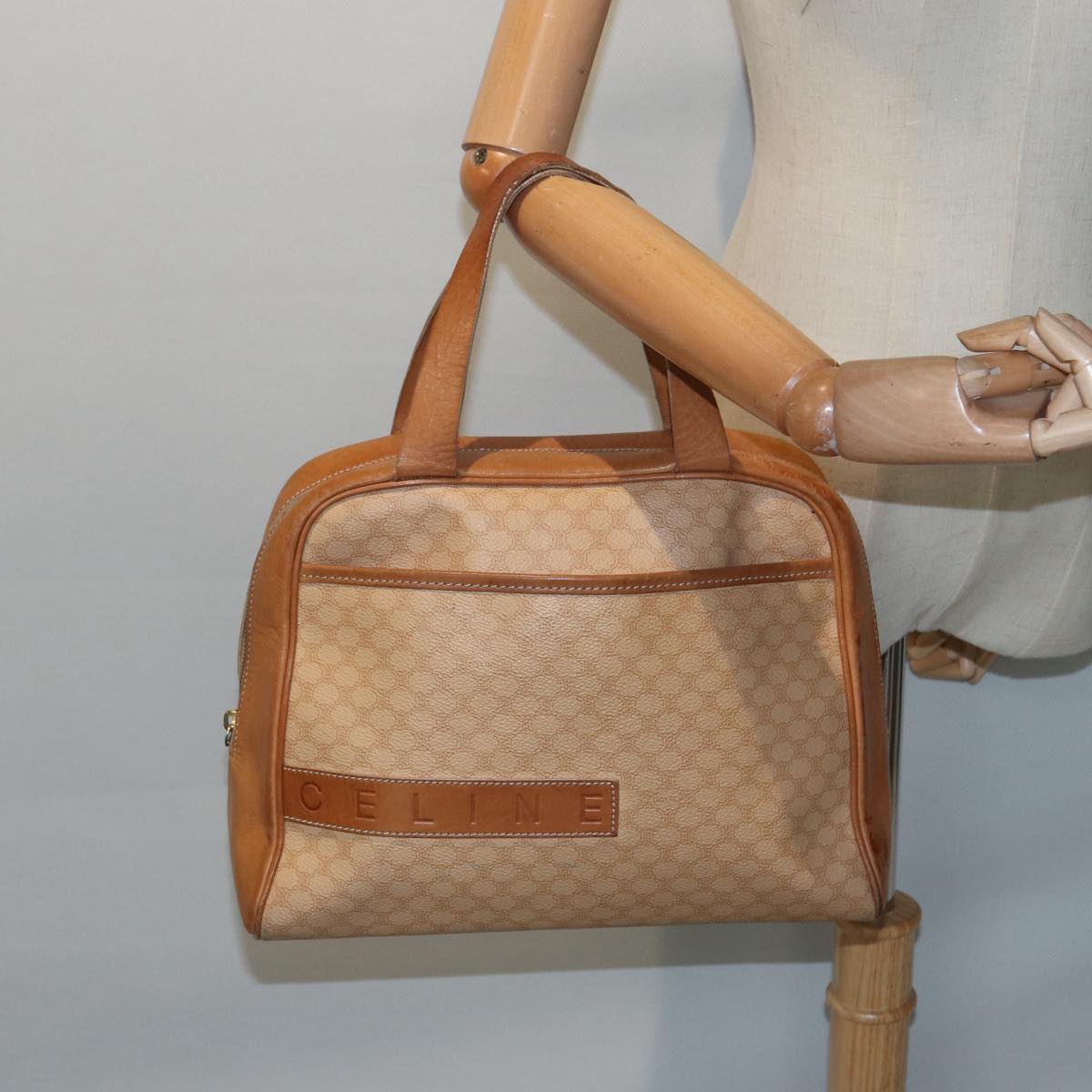 CELINE Macadam Canvas Hand Bag PVC Beige Auth 89286