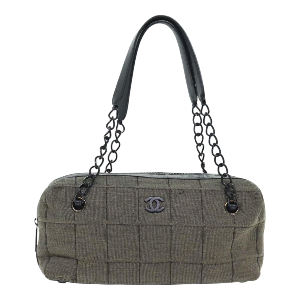 CHANEL Chain Shoulder Bag Canvas Gray CC Auth 89307