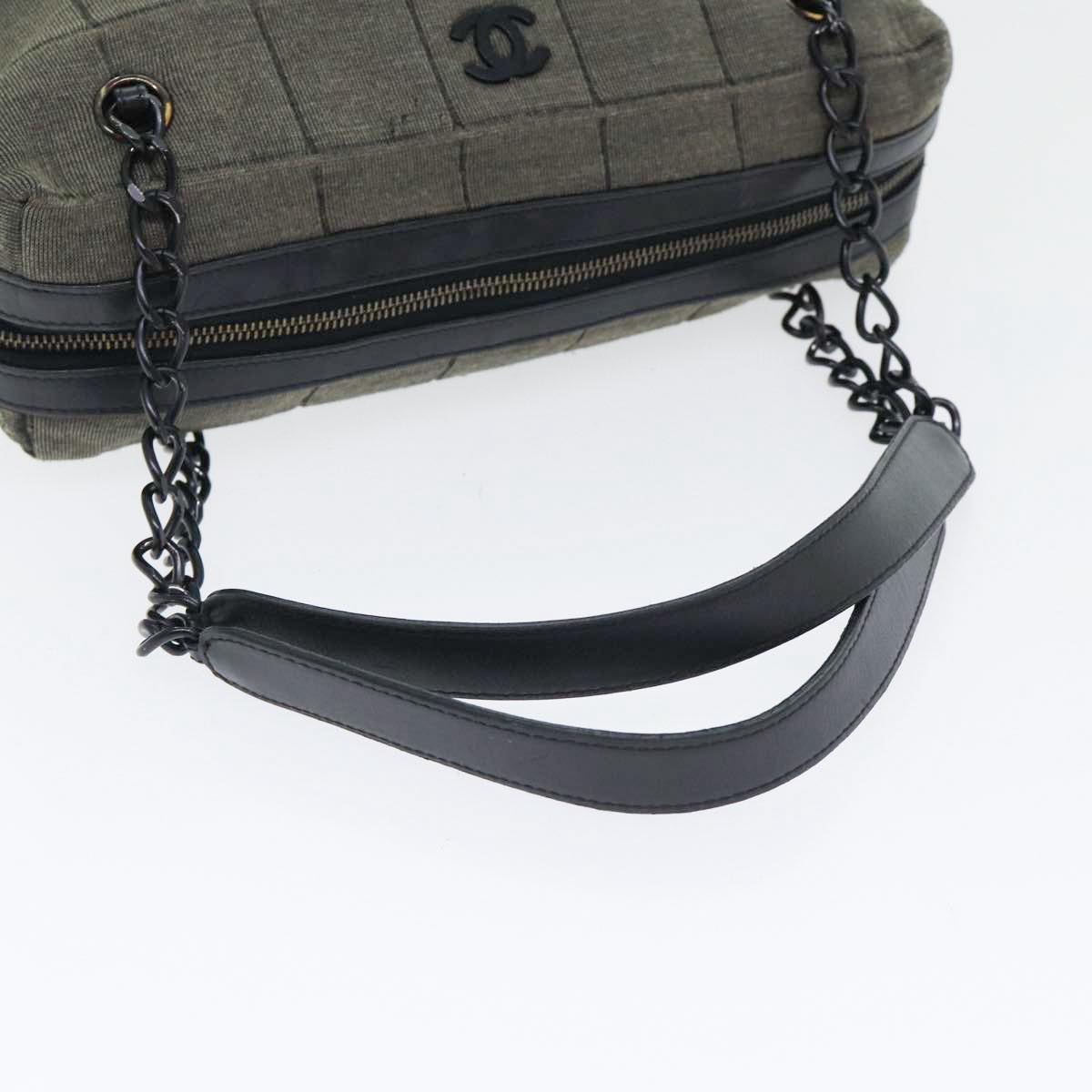 CHANEL Chain Shoulder Bag Canvas Gray CC Auth 89307