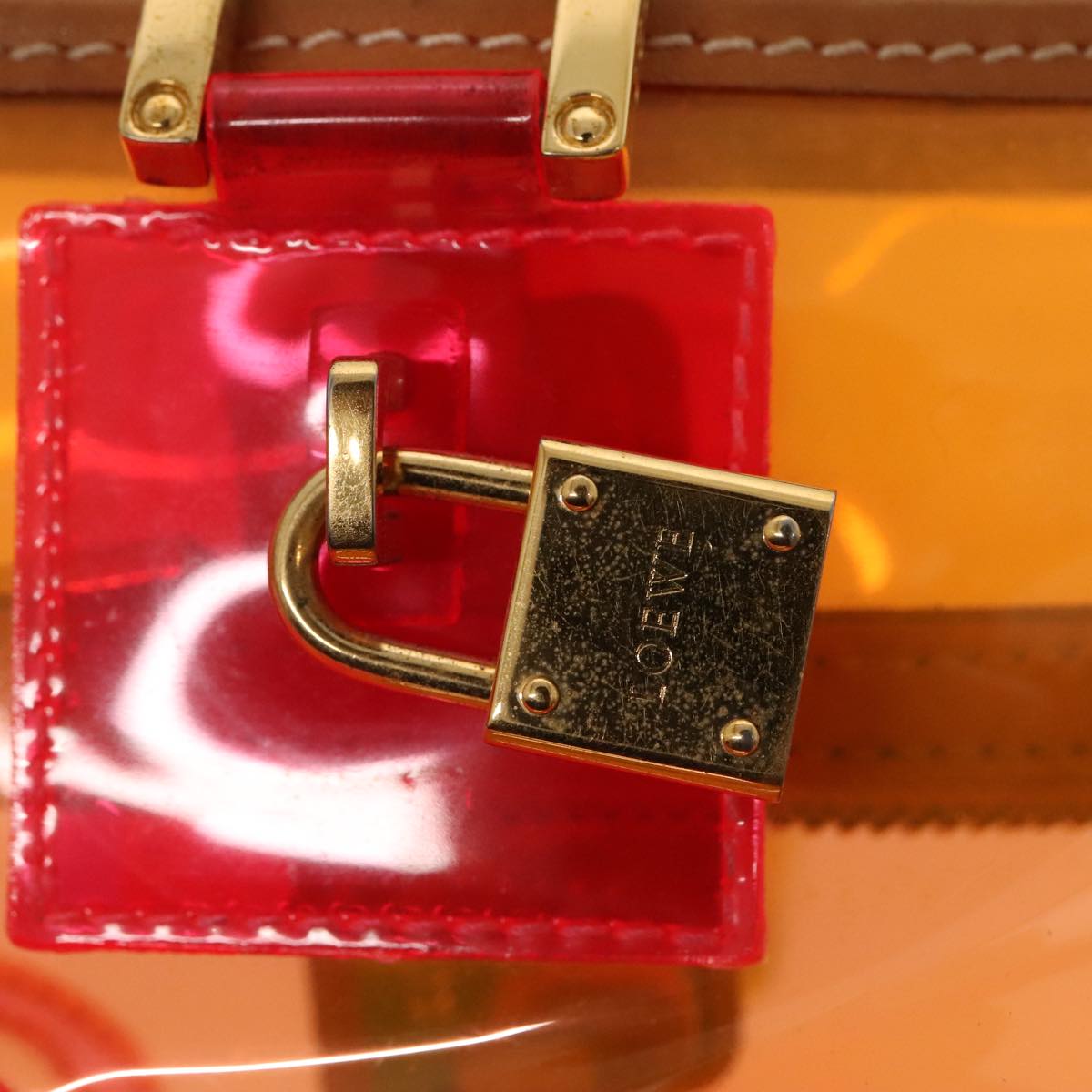 LOEWE Anagram Americana 28 Hand Bag Vinyl Orange Gold Auth 89314