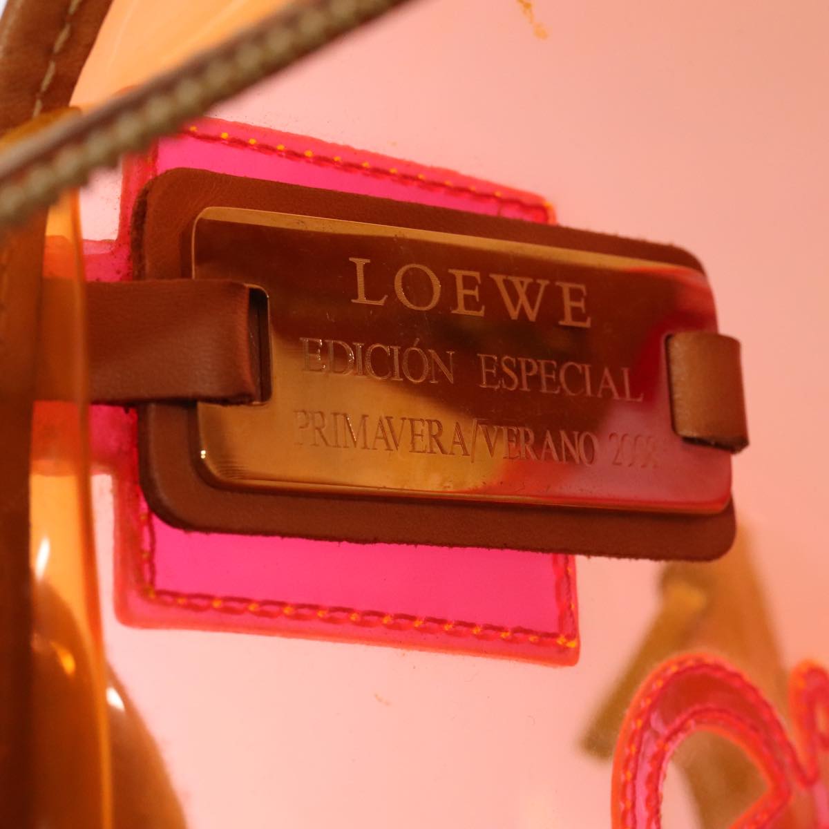 LOEWE Anagram Americana 28 Hand Bag Vinyl Orange Gold Auth 89314